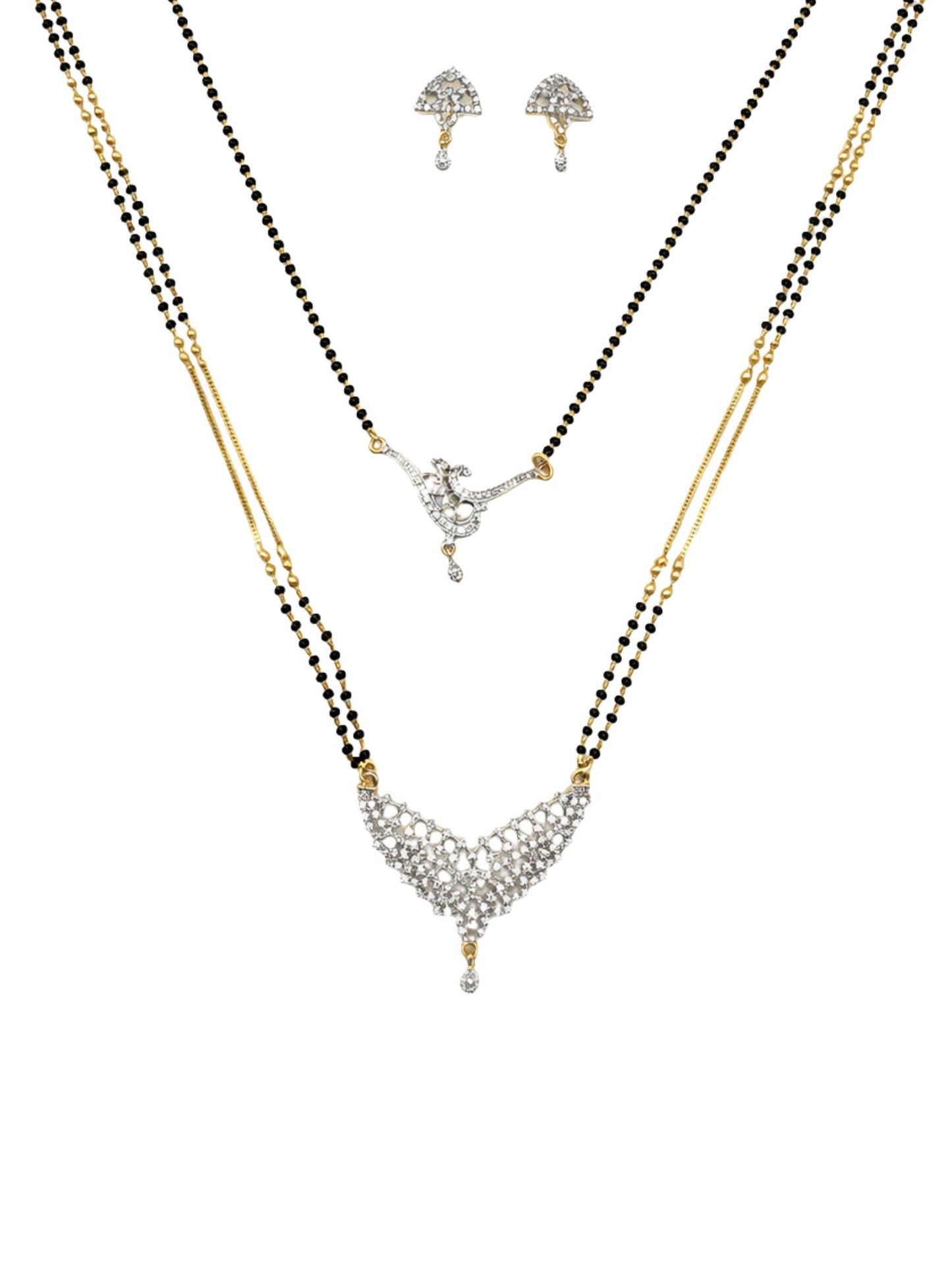 Set of 2 Gold Plated AD Long & Short Mangalsutra Set