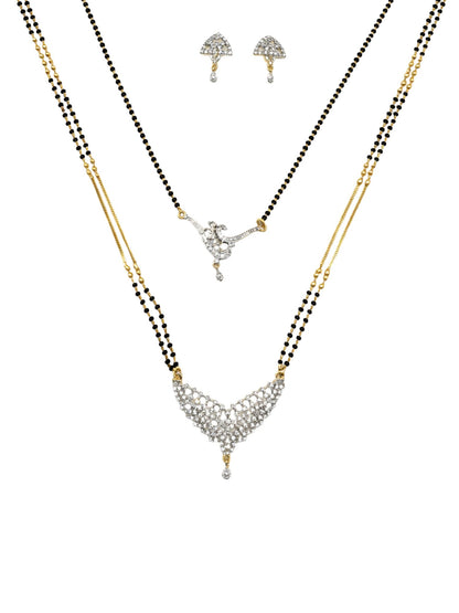 Set of 2 Gold Plated AD Long & Short Mangalsutra Set