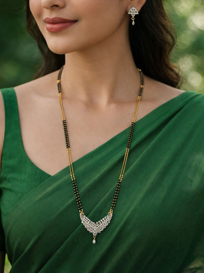 Set of 2 Gold Plated AD Long & Short Mangalsutra Set