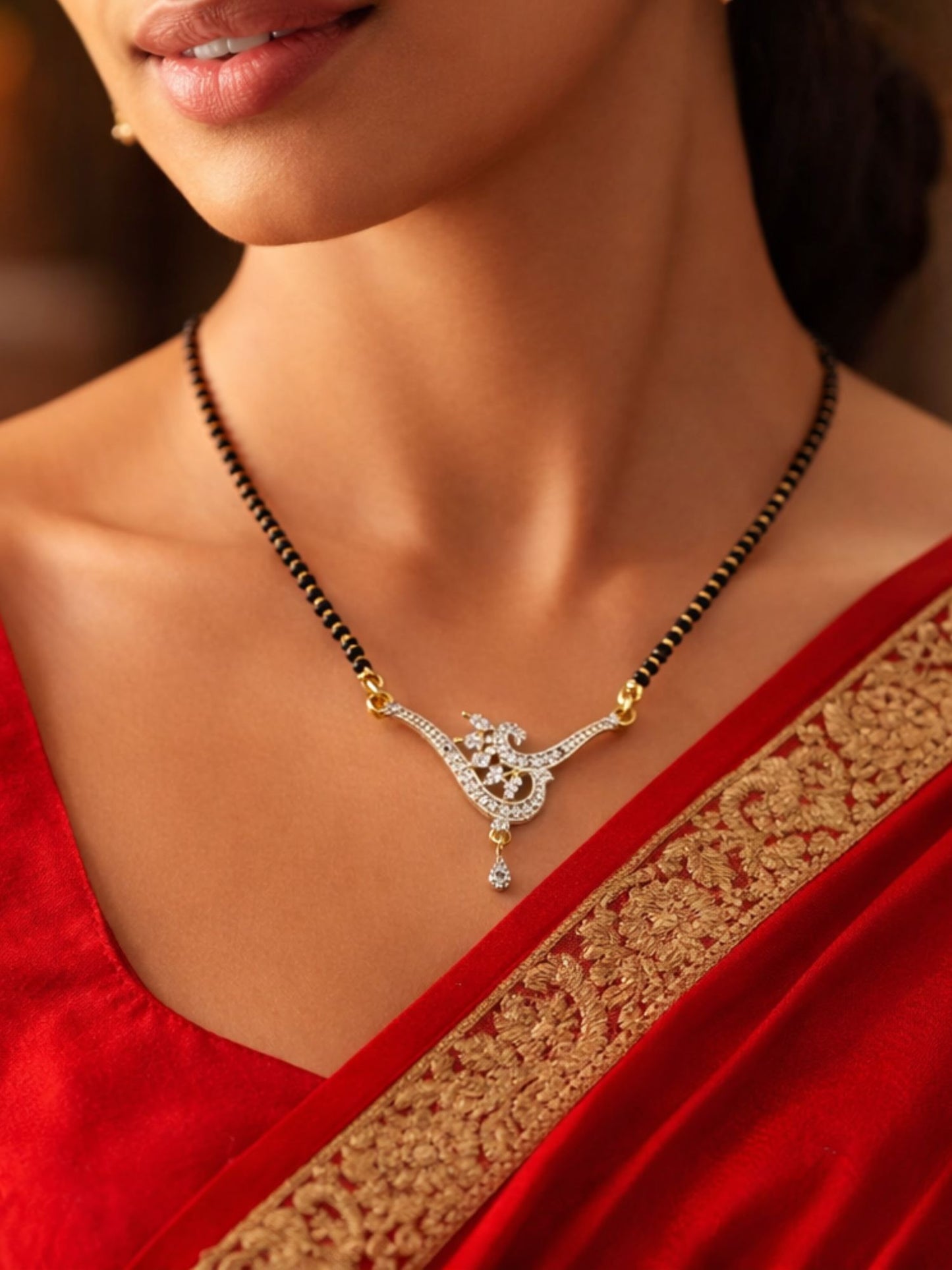 Set of 2 Gold Plated AD Long & Short Mangalsutra Set