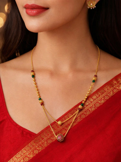 Set of 2 AD Stone Long & Short Mangalsutra Set with Earrings