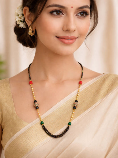 Set of 2 Gold Plated Long & Short Mangalsutra with Earrings