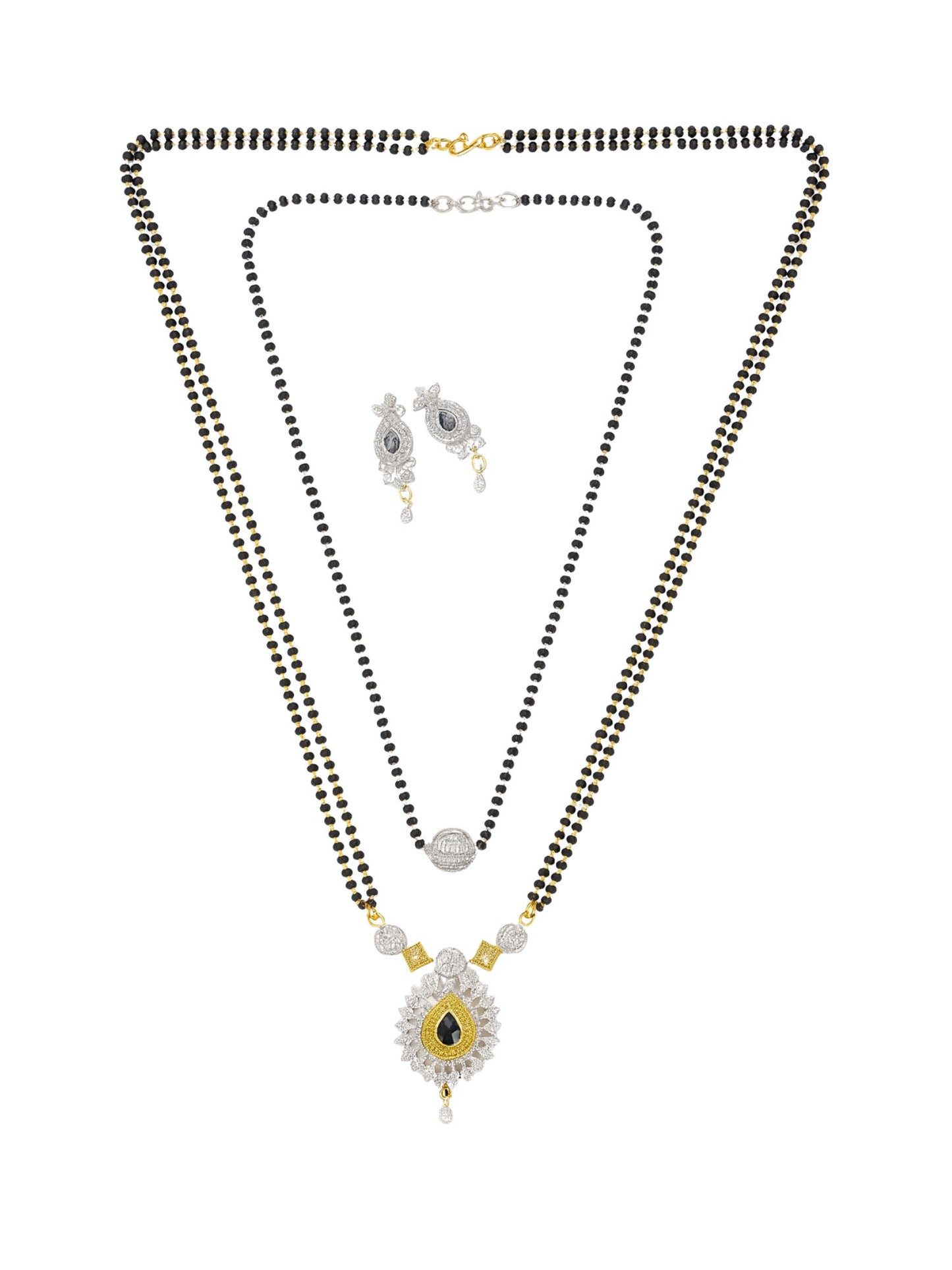 Set of 2 Gold Plated Long & Short Mangalsutra with Earrings