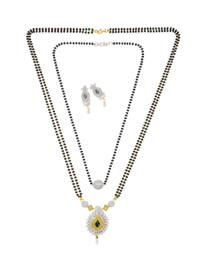 Set of 2 Gold Plated Long & Short Mangalsutra with Earrings