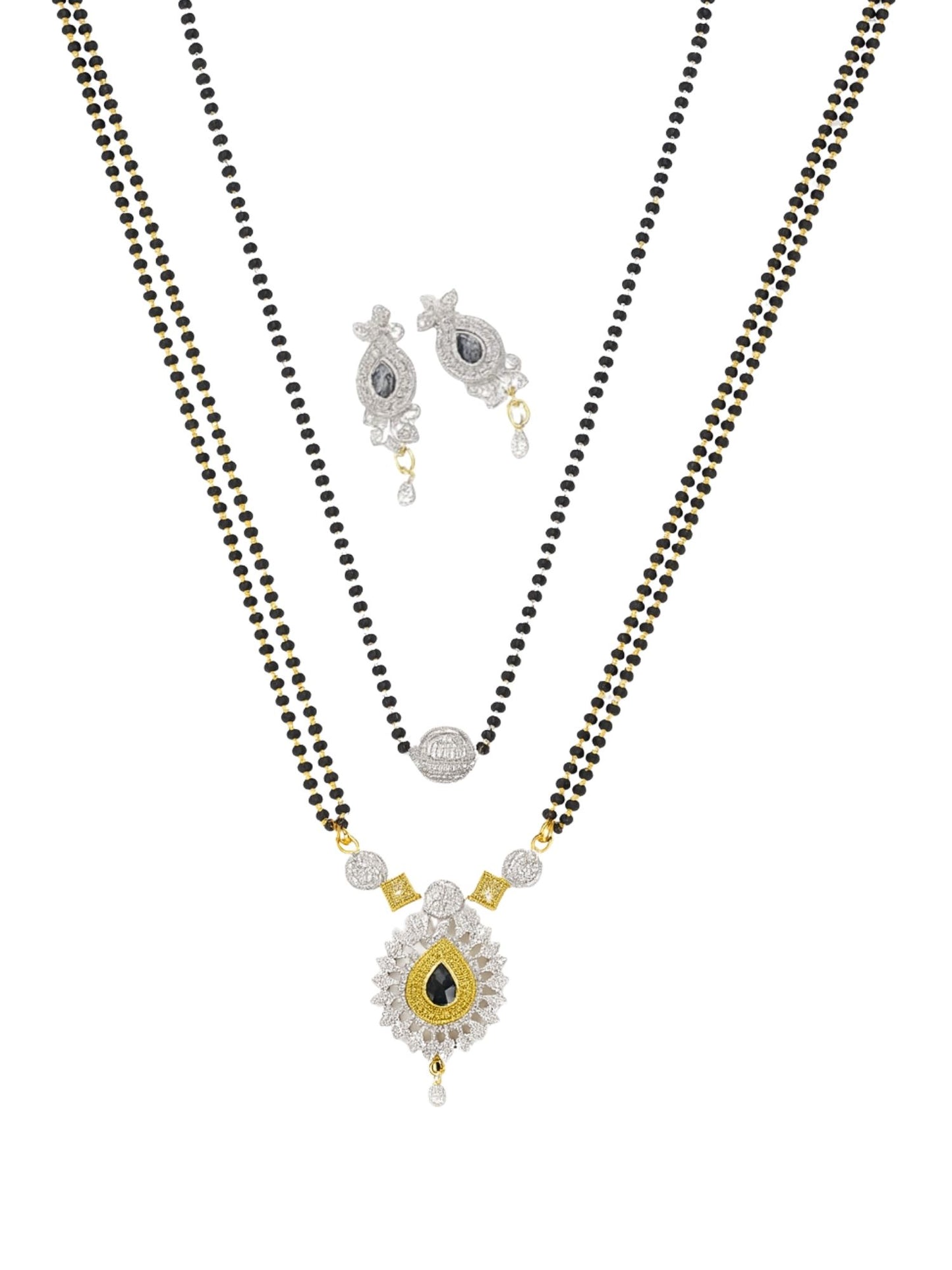 Set of 2 Gold Plated Long & Short Mangalsutra with Earrings