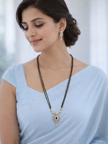 Set of 2 Gold Plated Long & Short Mangalsutra with Earrings