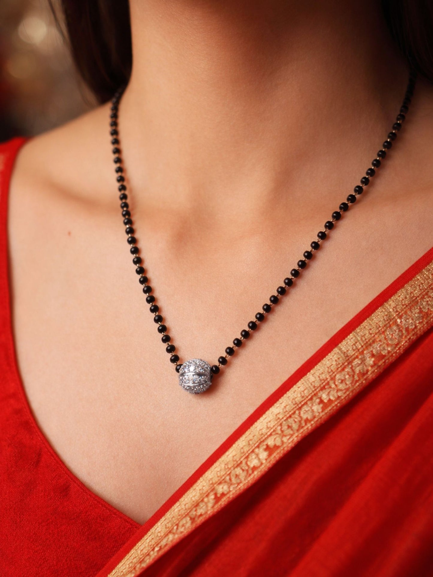 Set of 2 Gold Plated Long & Short Mangalsutra with Earrings