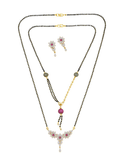 Set of 2 Floral AD Long & Short Mangalsutra with Earrings