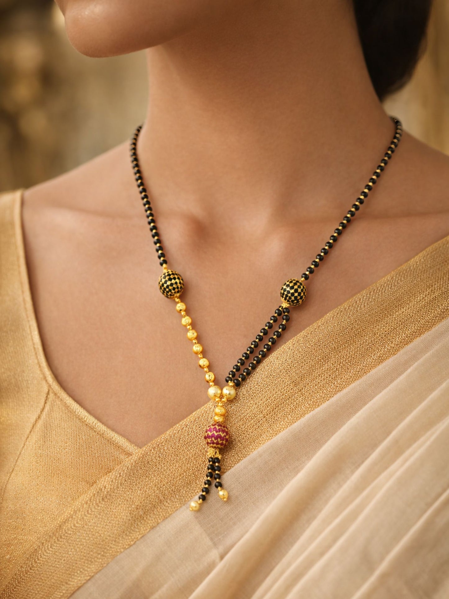 Set of 2 Floral AD Long & Short Mangalsutra with Earrings