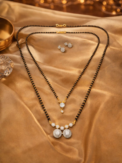 Set of 2 Long & Short Mangalsutra with Earrings