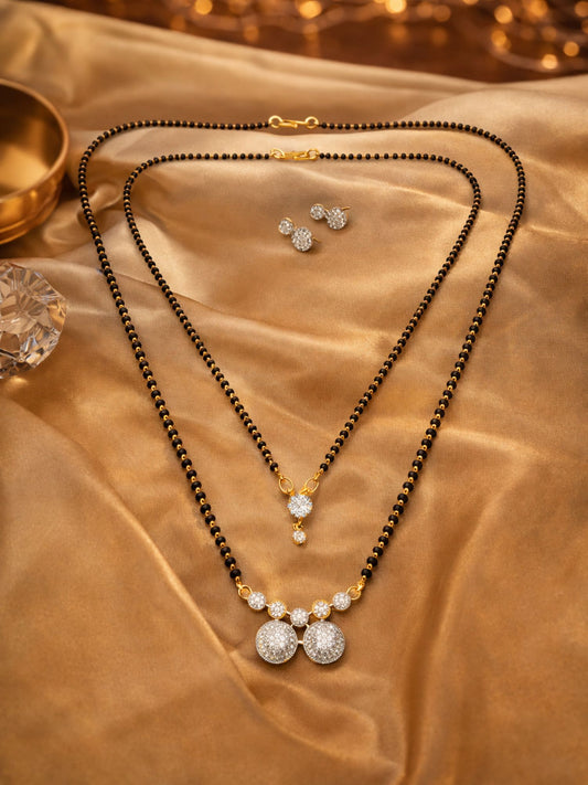 Set of 2 Long & Short Mangalsutra with Earrings