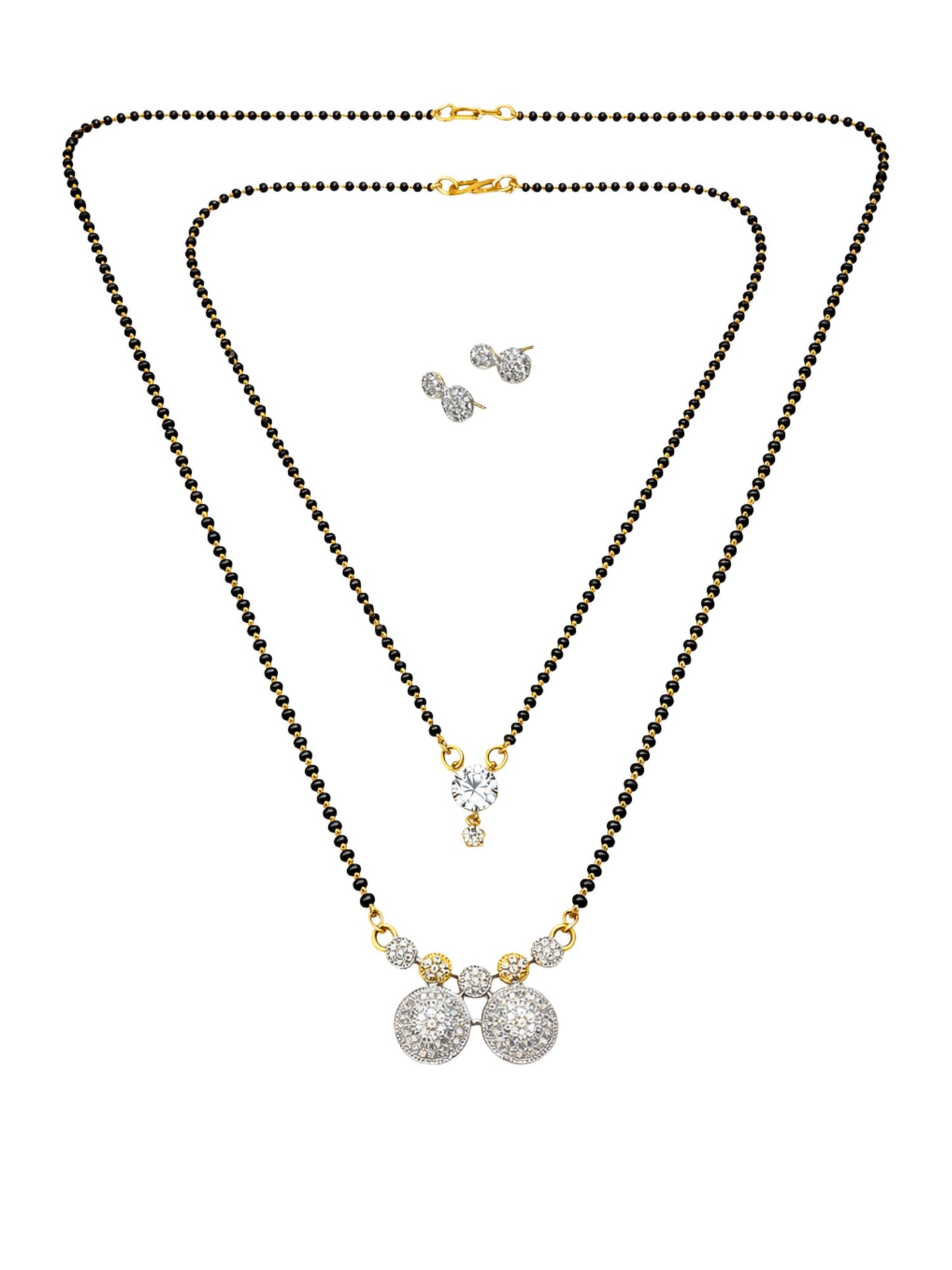 Set of 2 Long & Short Mangalsutra with Earrings