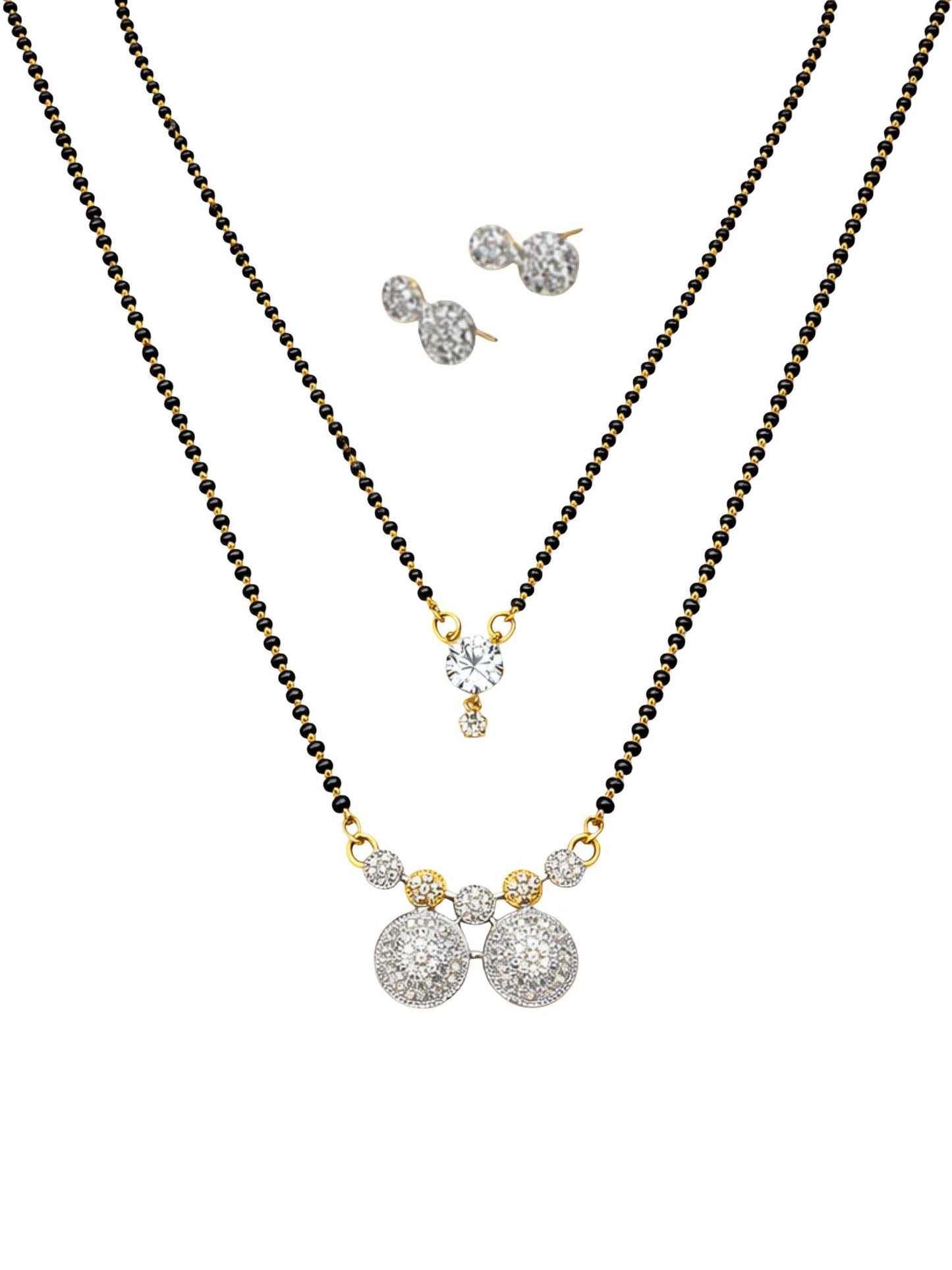 Set of 2 Long & Short Mangalsutra with Earrings