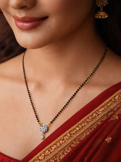 Set of 2 Long & Short Mangalsutra with Earrings