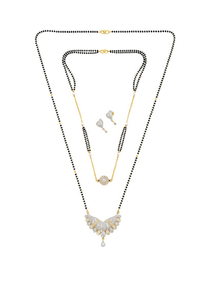 Set of 2 Gold Plated Long & Short Mangalsutra with Earrings