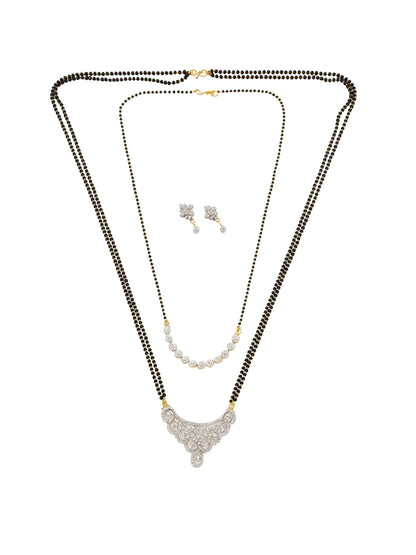 Set of 2 Long & Short Mangalsutra with Earrings, AD Pendant