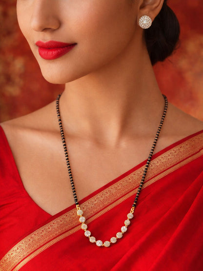 Set of 2 Long & Short Mangalsutra with Earrings, AD Pendant