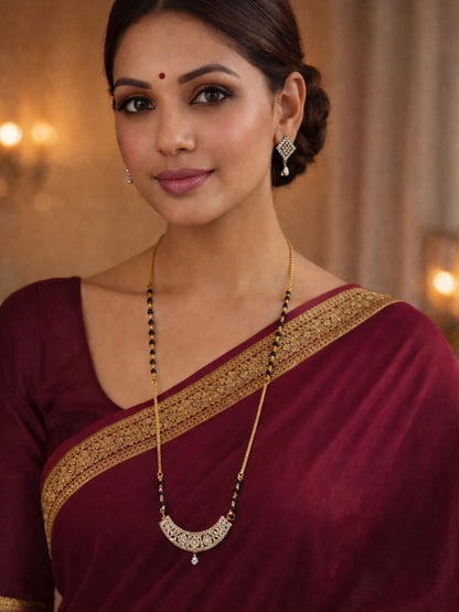 Set of 2 Gold Plated AD Long & Short Mangalsutra with Earrings