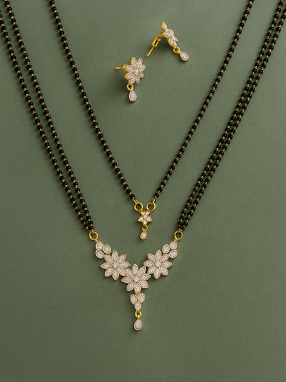 Set of 2 Floral Diamond Long & Short Mangalsutra Necklace Set
