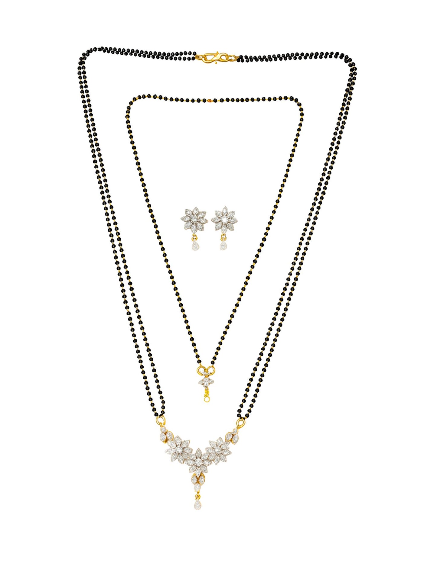 Set of 2 Floral Diamond Long & Short Mangalsutra Necklace Set