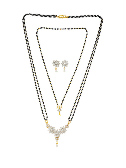 Set of 2 Floral Diamond Long & Short Mangalsutra Necklace Set