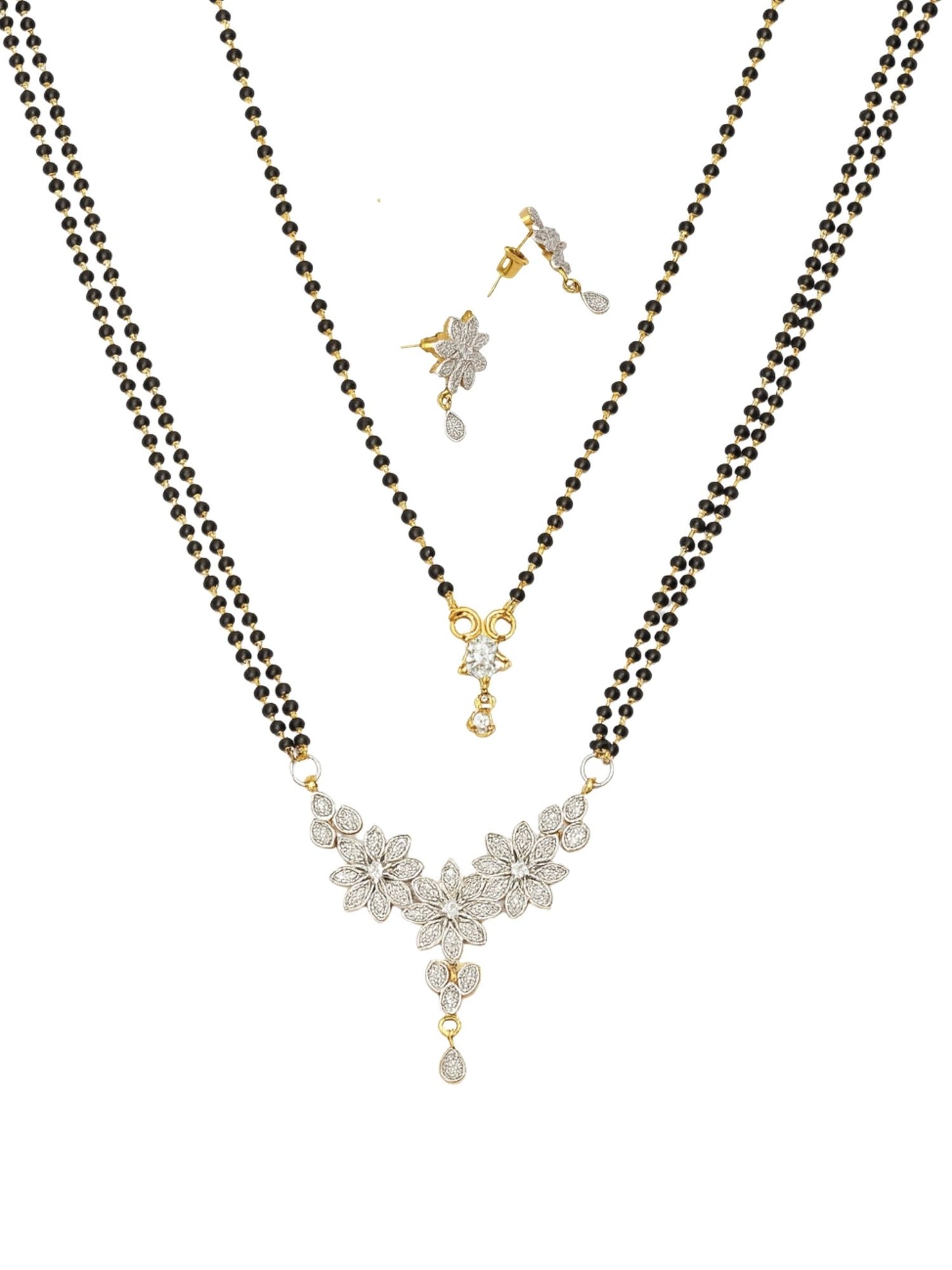Set of 2 Floral Diamond Long & Short Mangalsutra Necklace Set