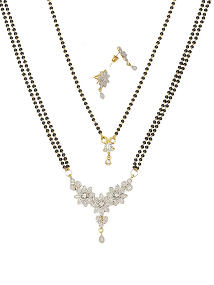 Set of 2 Floral Diamond Long & Short Mangalsutra Necklace Set