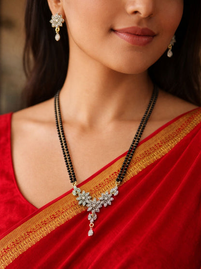 Set of 2 Floral Diamond Long & Short Mangalsutra Necklace Set