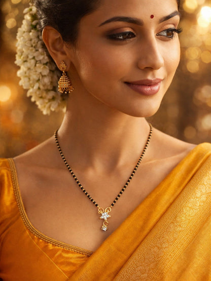 Set of 2 Floral Diamond Long & Short Mangalsutra Necklace Set