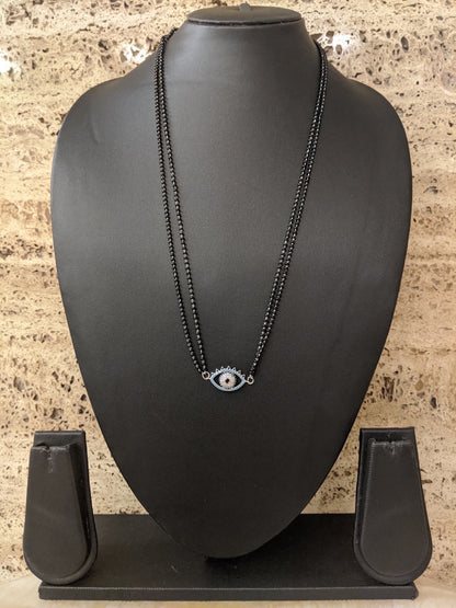 Long Mangalsutra & Bracelet Combo Set of 2 Evil Eye Silver AD Pendent