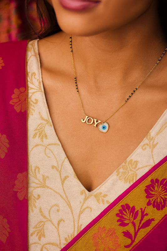 Custom Initial and Heart Evil Eye Charm Adjustable Gold Plated Mangalsutra