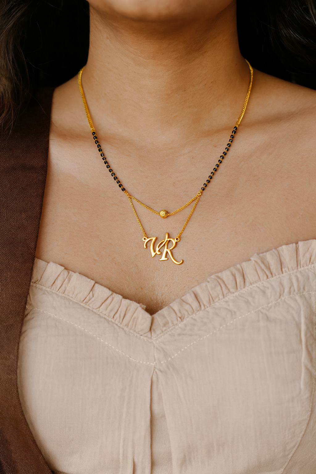 Custom Initial Pendant Name Mangalsutra Necklace (20 Inches)
