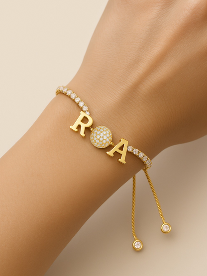 Custom 2 Name Initial Alphabet With AD Ball Gold Plated Bracelets