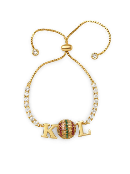 Custom 2 Name Initial Alphabet With AD Ball Gold Plated Bracelets