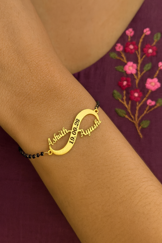 Personalized Infinity Mangalsutra Bracelet With Two Names & Date
