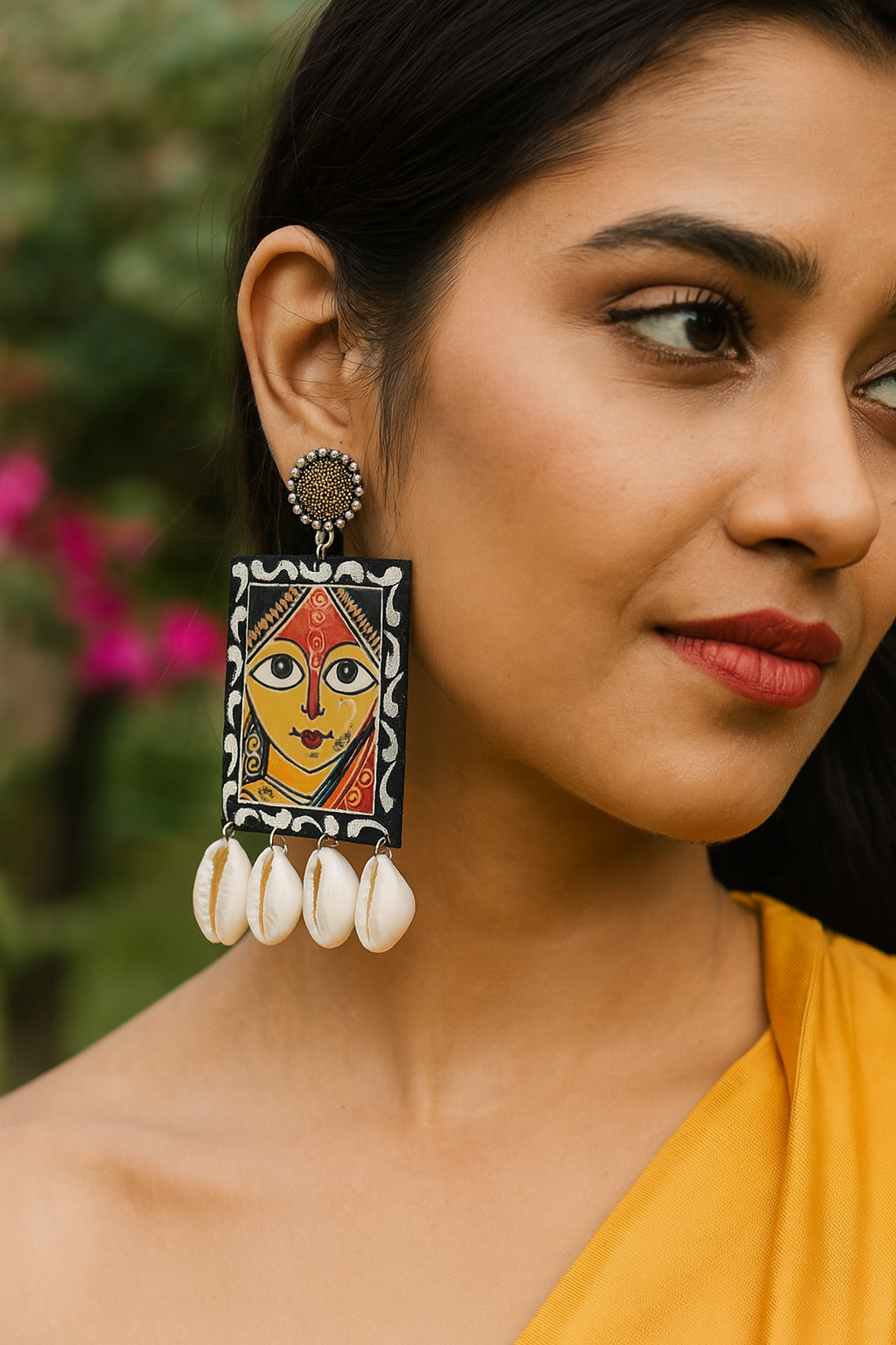 Hand Painted Maa Durga/Sea Shell Earring