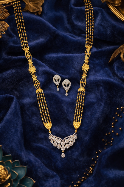 American Diamond Modern Pendant Long Mangalsutra Set