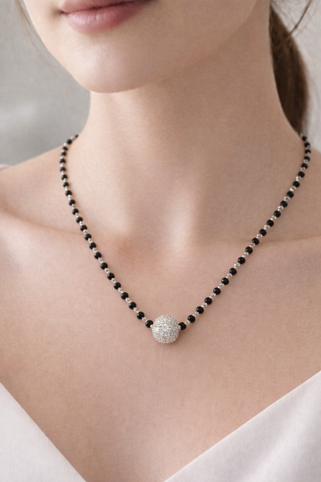 Short Mangalsutra Design Silver Ball Pendant