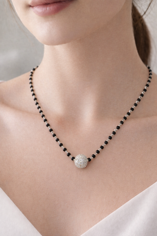 Short Mangalsutra Design Silver Ball Pendant