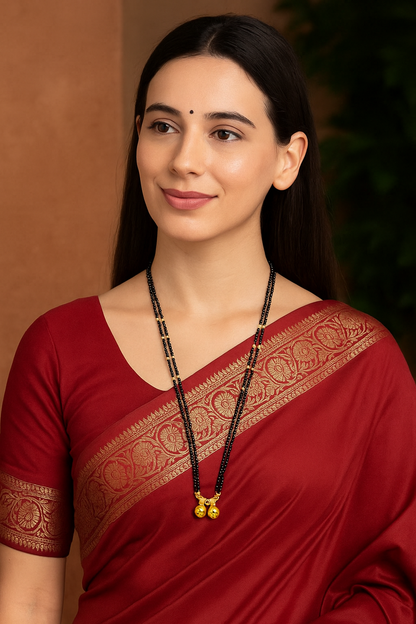 Long Mangalsutra Designs Gold Plated Latest 2 Vati Pendant Traditional Mangalsutra