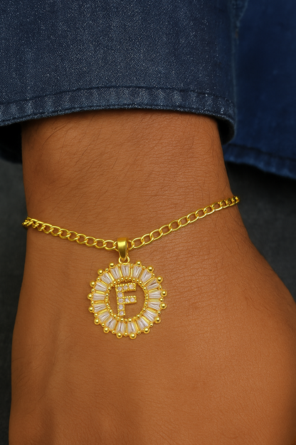 A-Z Letter Diamond Rakhi Lumba Bracelet+Free Necklace Chain