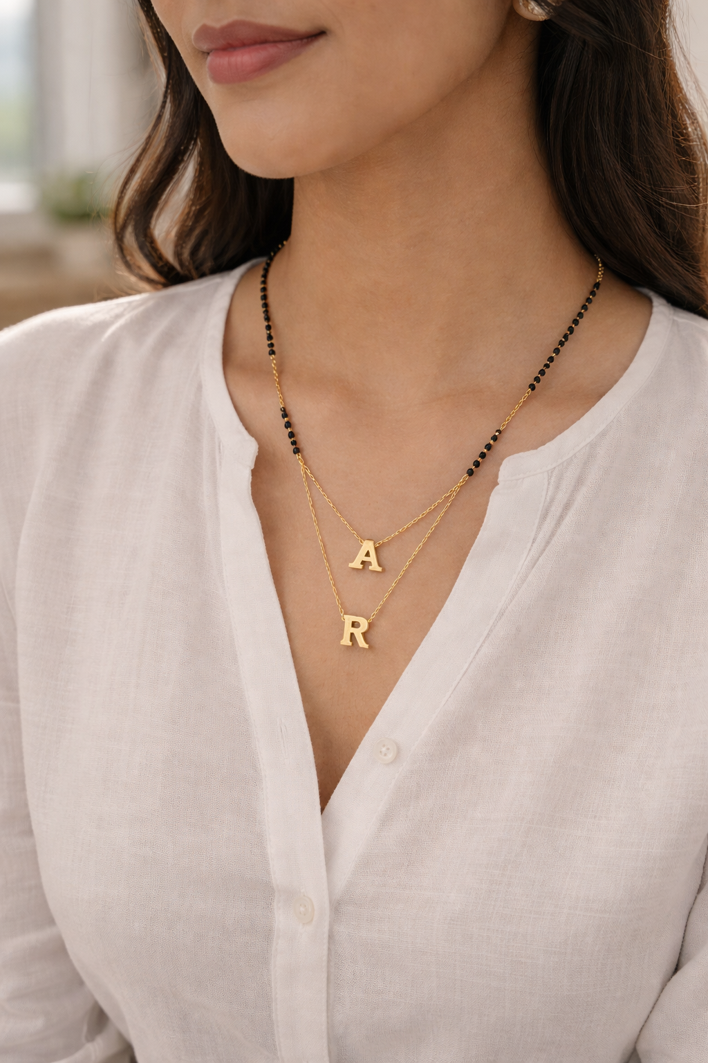 Custom 2 Initial Letter Short Mangalsutra Necklace