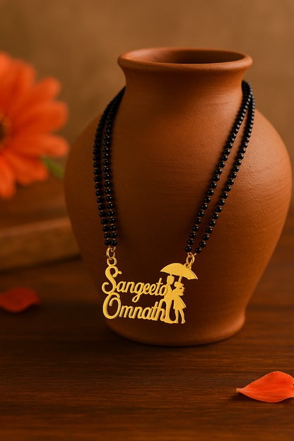 Cursive 2 Personalized Umbrella Couple Names Necklace Double Line Short Mangalsutra