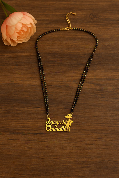 Cursive 2 Personalized Umbrella Couple Names Necklace Double Line Short Mangalsutra