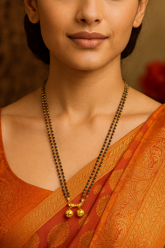 Long Mangalsutra Designs gold mangalsutra maharashtrian style vati pendant black beads chain