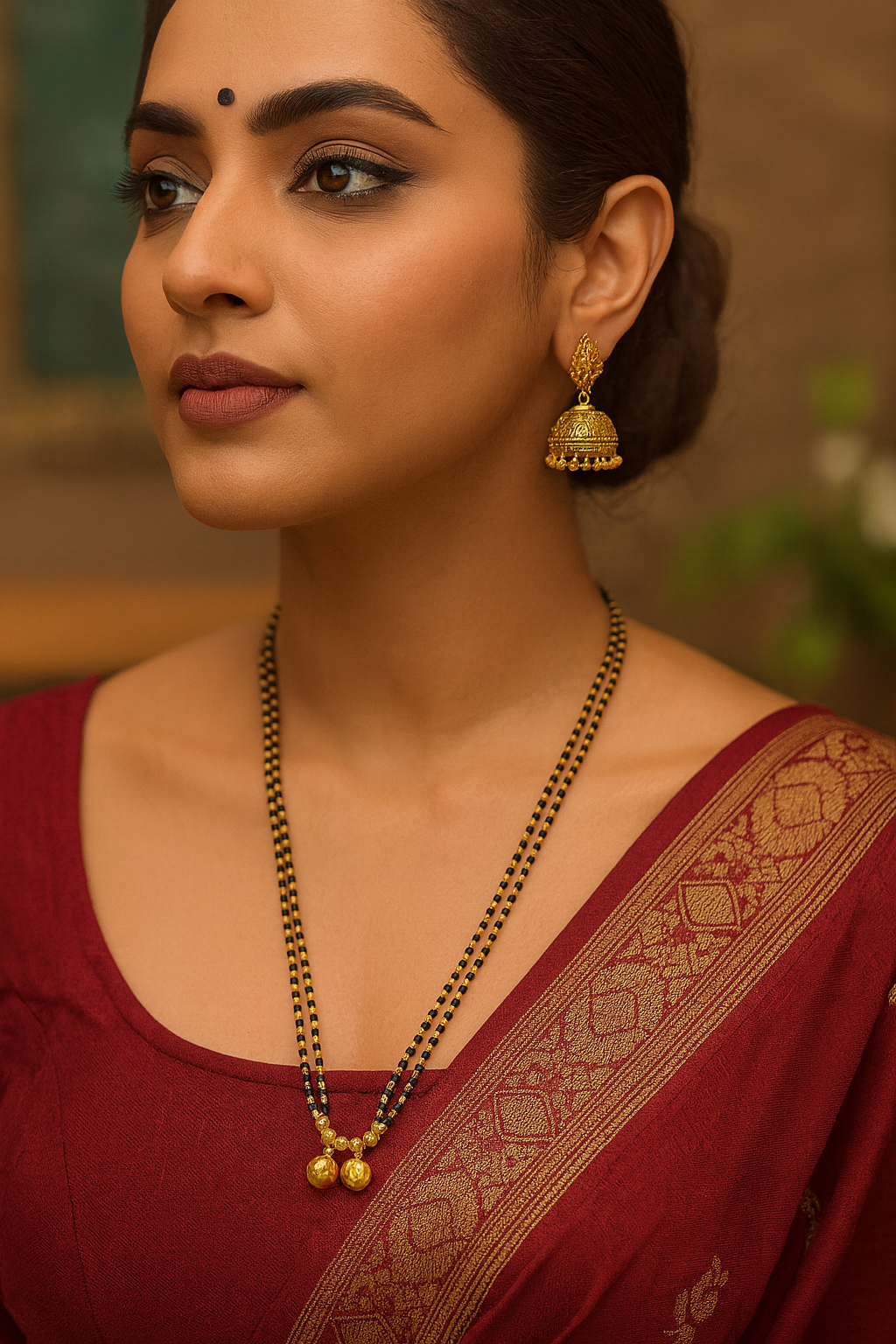 Long Mangalsutra Designs gold mangalsutra maharashtrian style vati pendant black beads chain