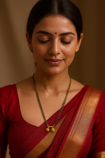 Long Mangalsutra Designs gold mangalsutra maharashtrian style vati pendant black beads chain