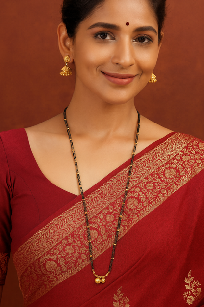 Long Mangalsutra Designs Gold Plated Latest 2 Vati Pendant Traditional Mangalsutra