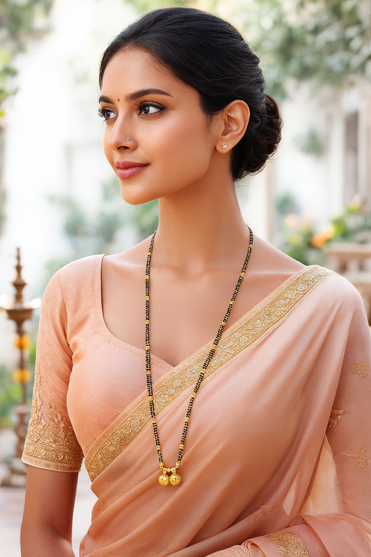 Long Mangalsutra Designs Gold Plated Latest 2 Vati Pendant Traditional Mangalsutra