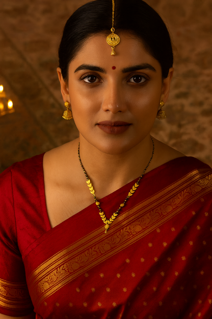 Short Mangalsutra Designs Gold Plated Latest Eila Leaf Layer Pendent Latkan Single Line Mangalsutra